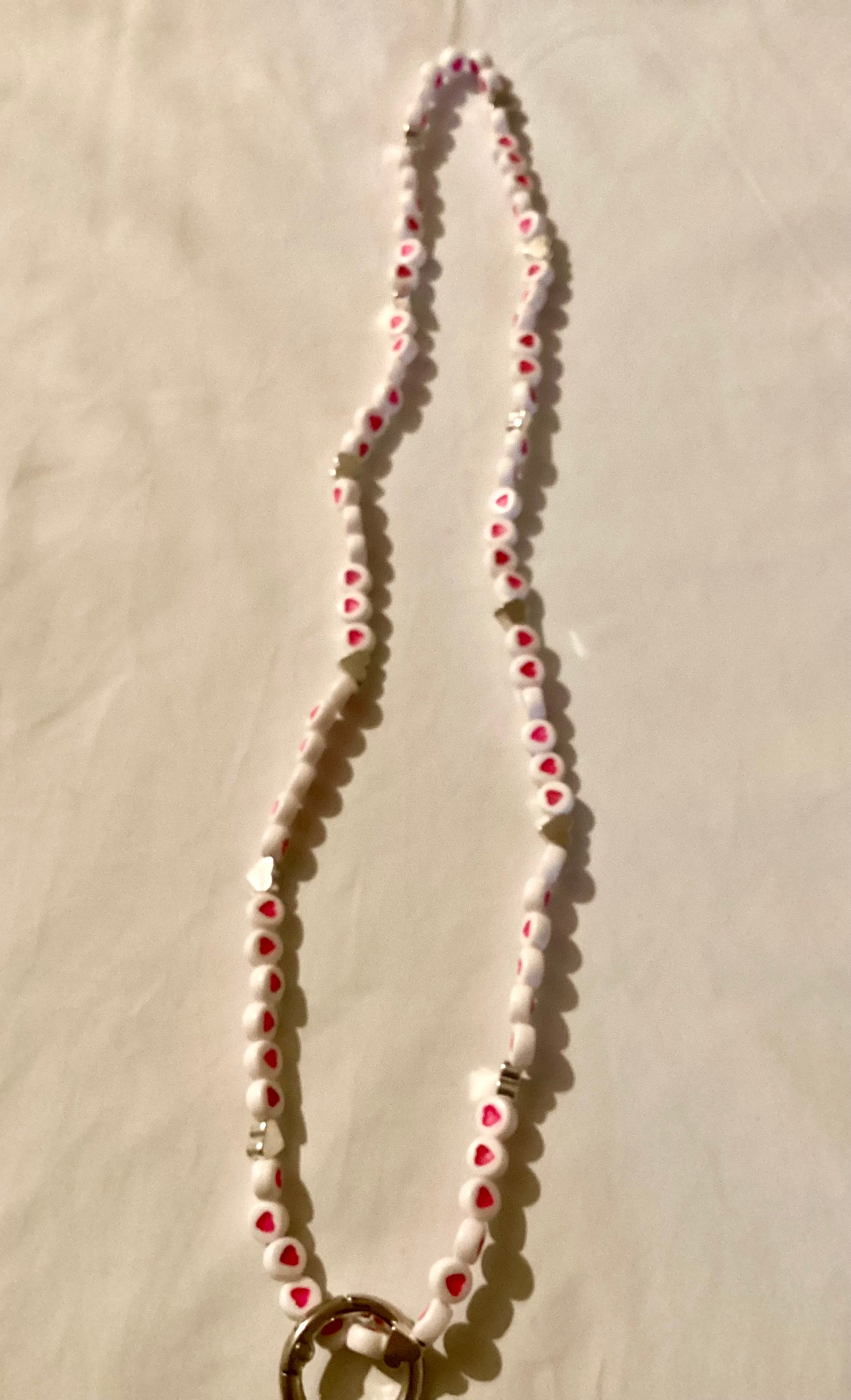 Handmade Beaded Cellphone 23” Stretch Hearts Wrist Strap