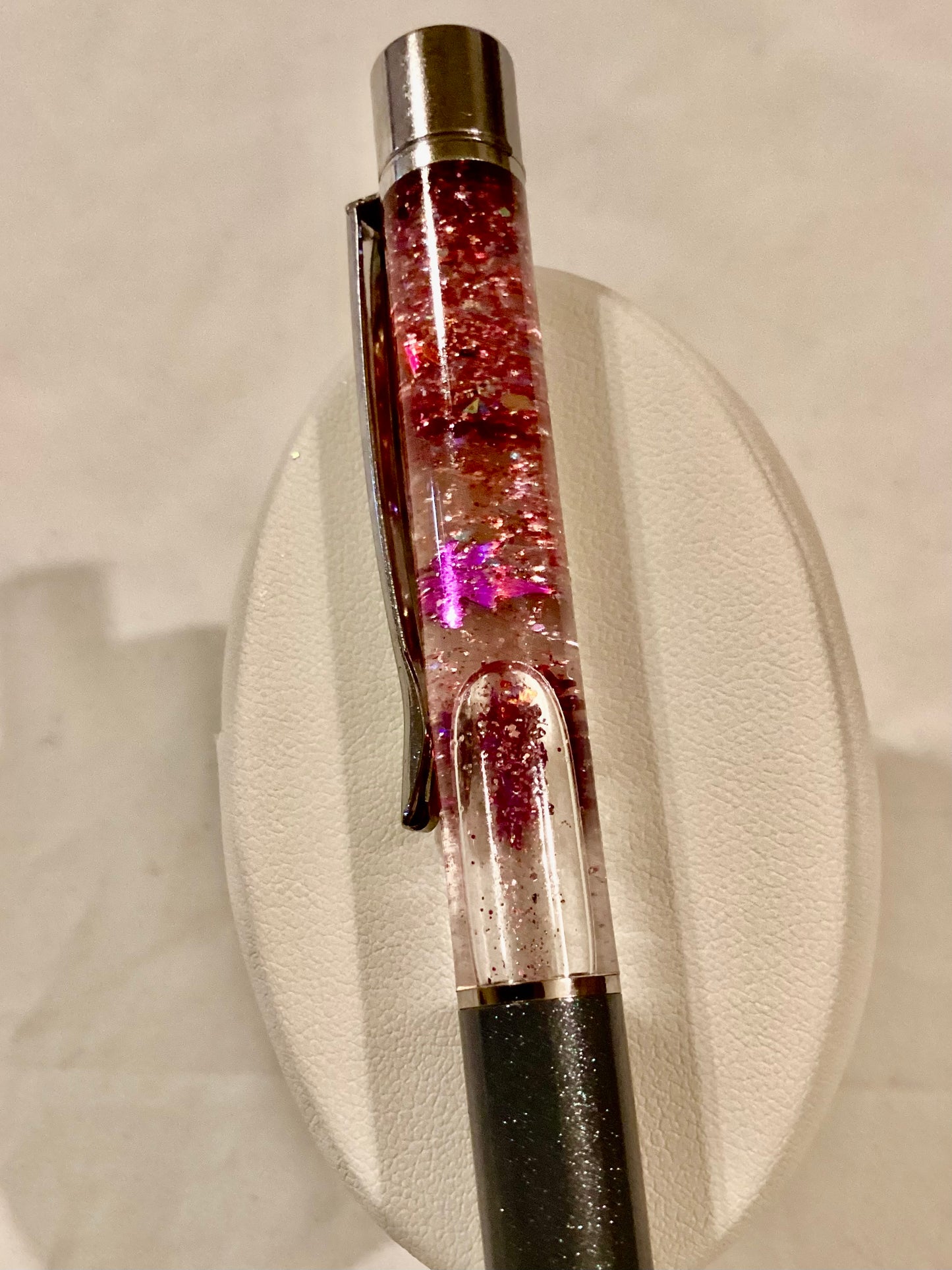 Handmade New Gray Float Pen w/floating Purple Weed Leaves & Glitter