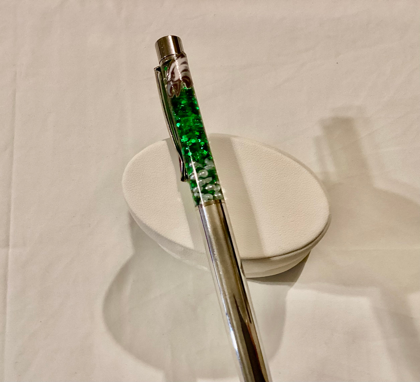 Handmade SUPERBOWL Inspired Green Glitter & White Pearls Float Pen Eagles Decal