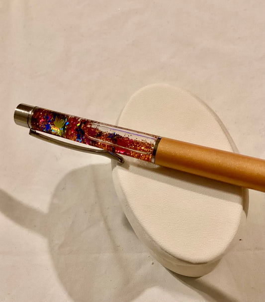 Handmade New & Unique Copper Glitter & Multicolored Metallic Weed Leaf Float Pen