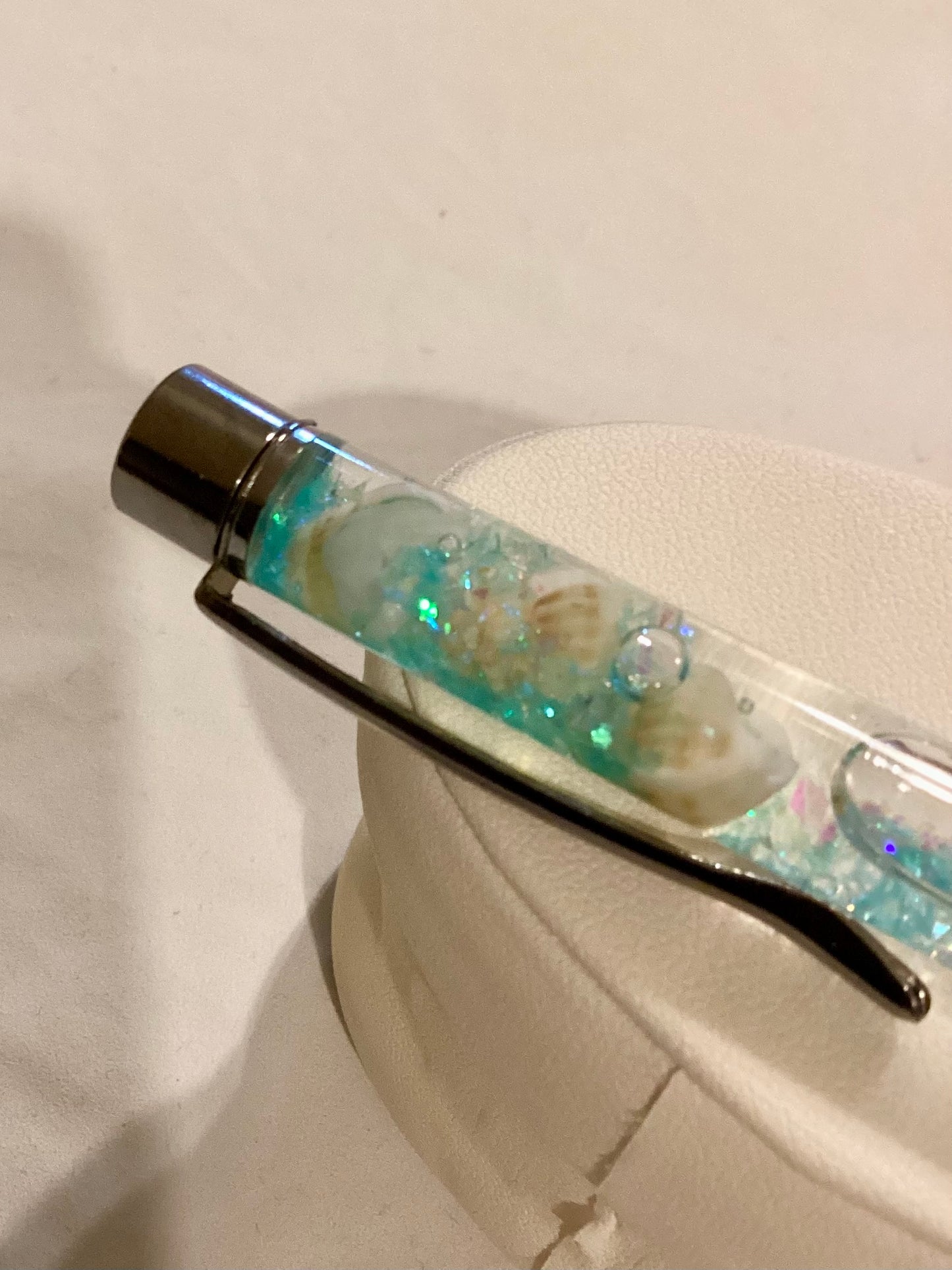 Handmade New Sea Shells w/light Turquoise Glitter Matches Turquoise Float Pen