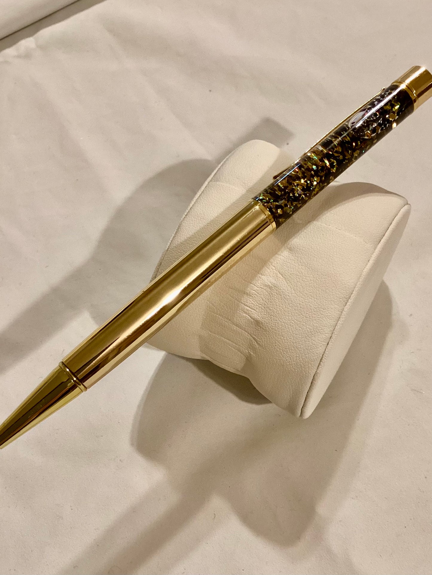 Handmade New & Unique Black & Gold Chunky Glitter  Float Pen