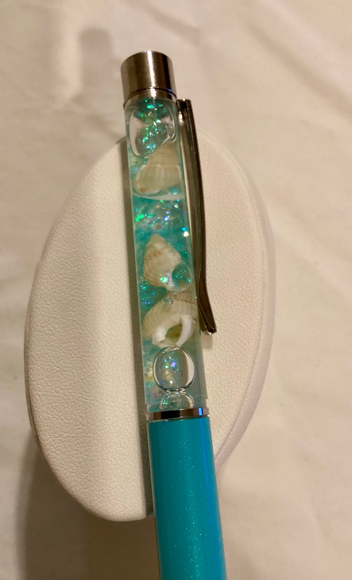 Handmade New Sea Shells w/light Turquoise Glitter Matches Turquoise Float Pen