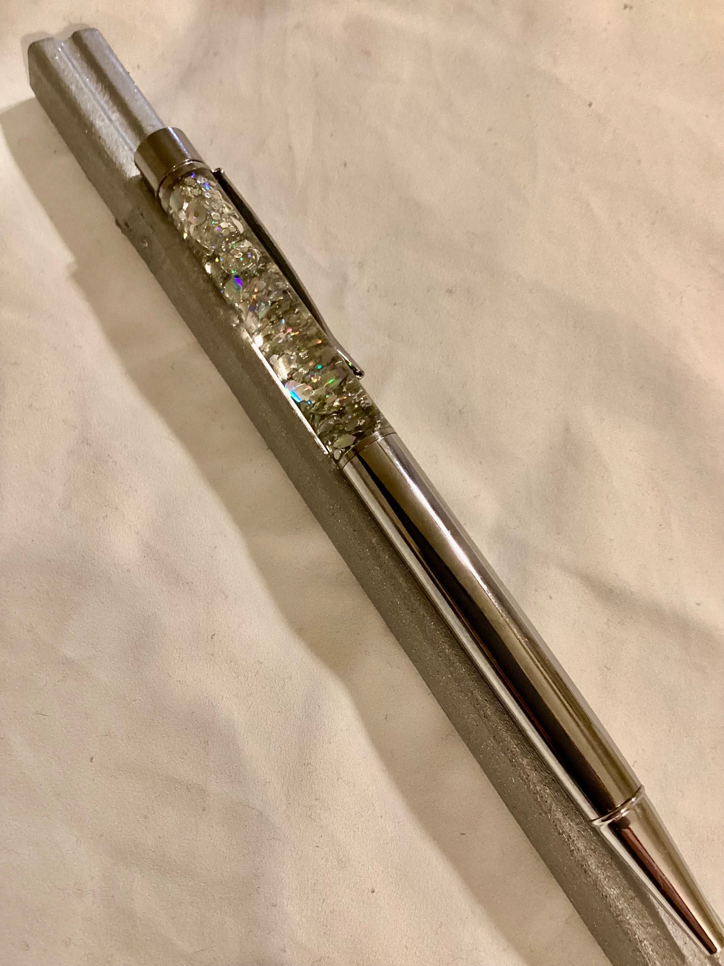 Handmade New Silver Rhinestones & Tiny Silver Pearls & Glitter Float Pen