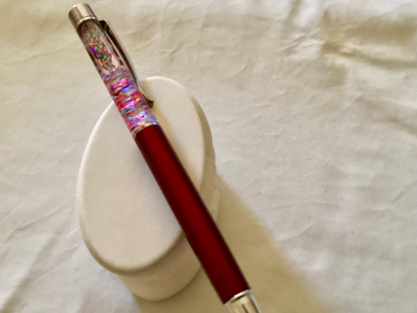 Handmade New Tiny Red Hearts & Clear Crystals Red Float Pen