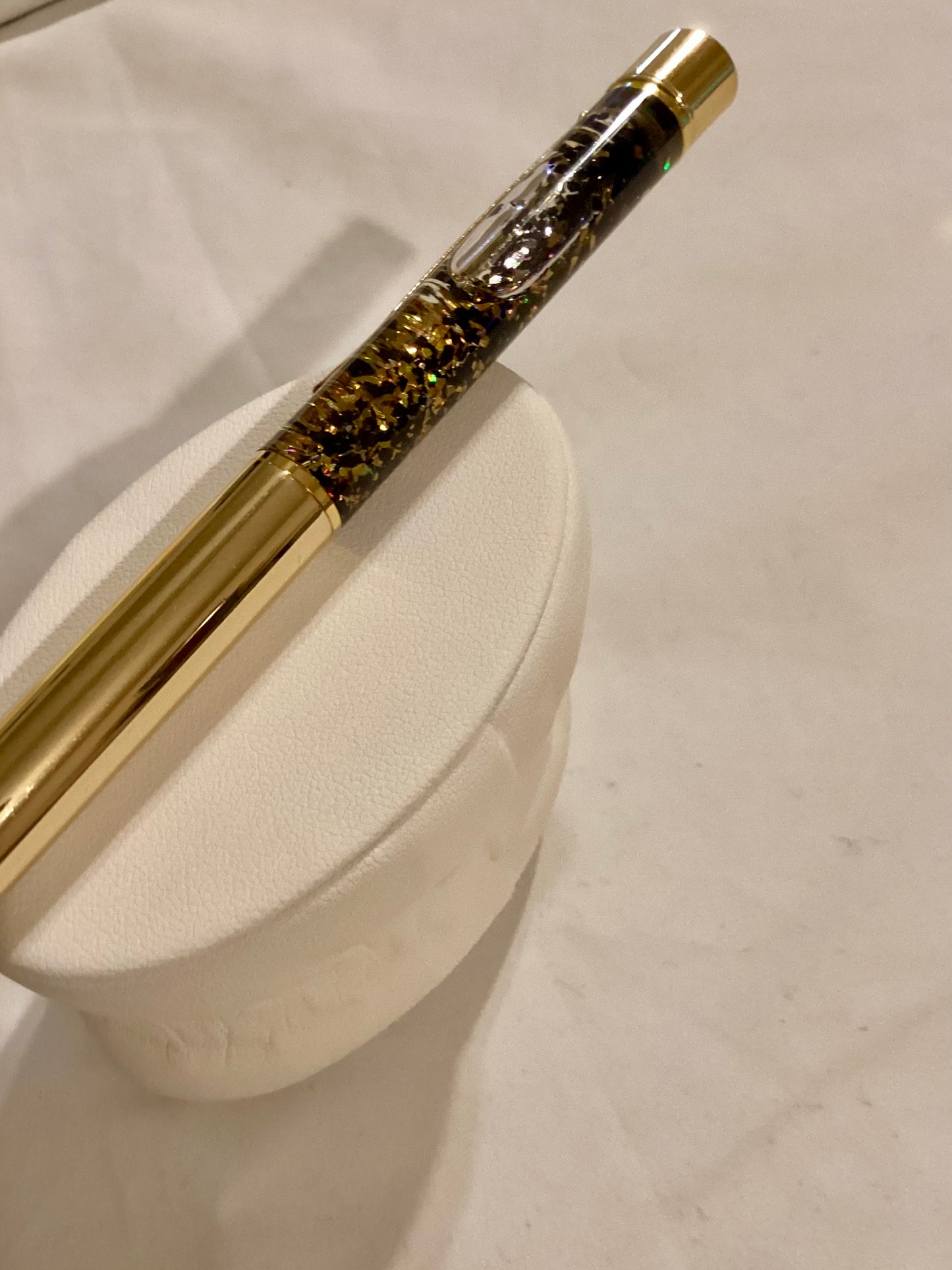 Handmade New & Unique Black & Gold Chunky Glitter  Float Pen