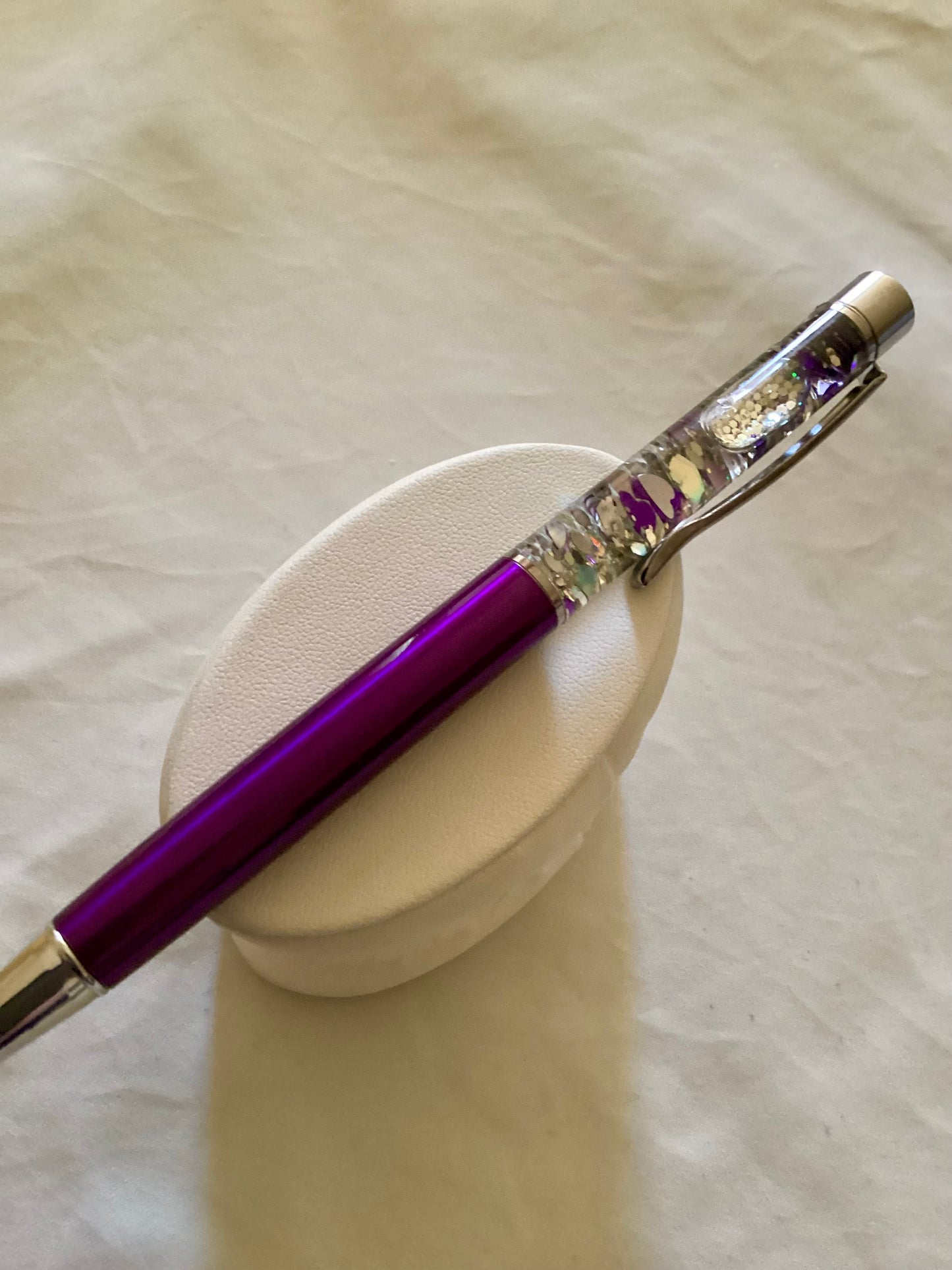 Handmade New Purple Hearts & Silver Glitter Purple Float Pen