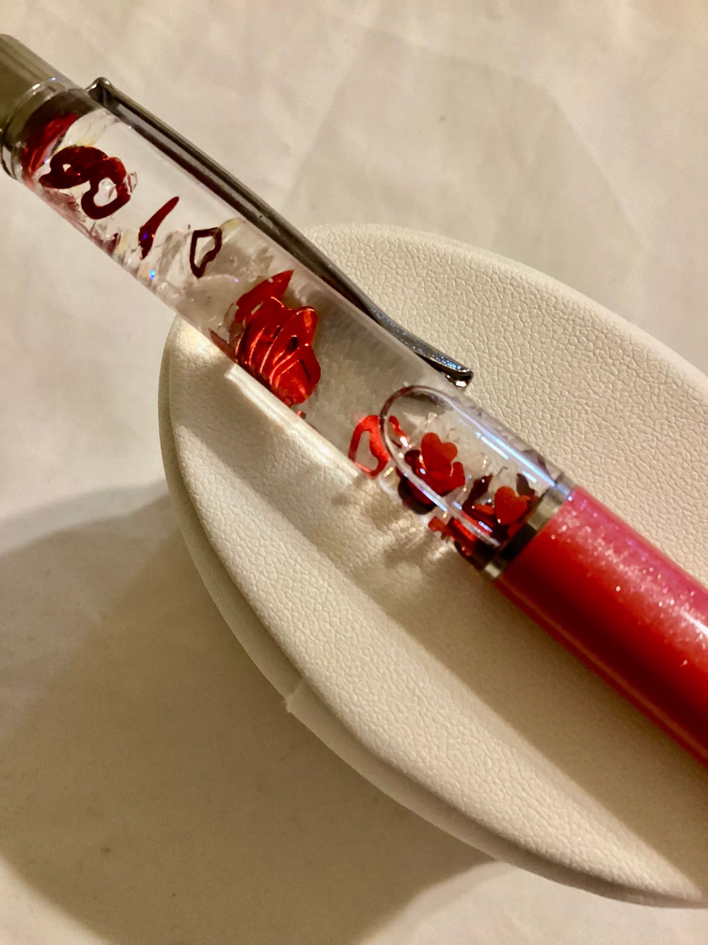 Handmade New Red Hearts With Clear Crystal Butterflies Float Pen