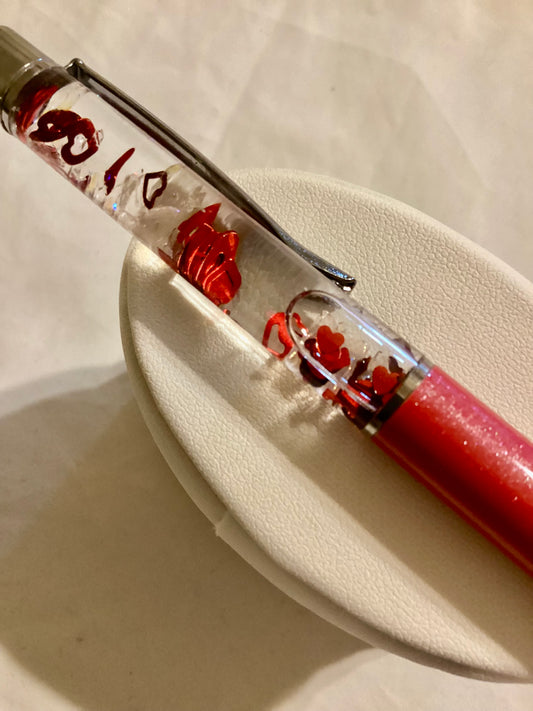 Handmade New Red Hearts With Clear Crystal Butterflies Float Pen