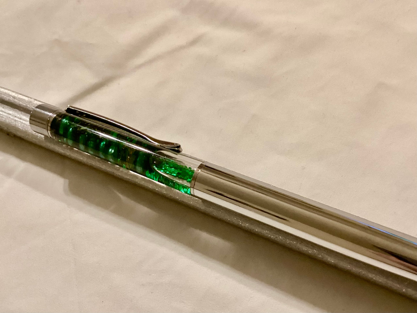 Handmade New & Unique Green Glitter & Metallic Gold Weed Leaf Float Pen