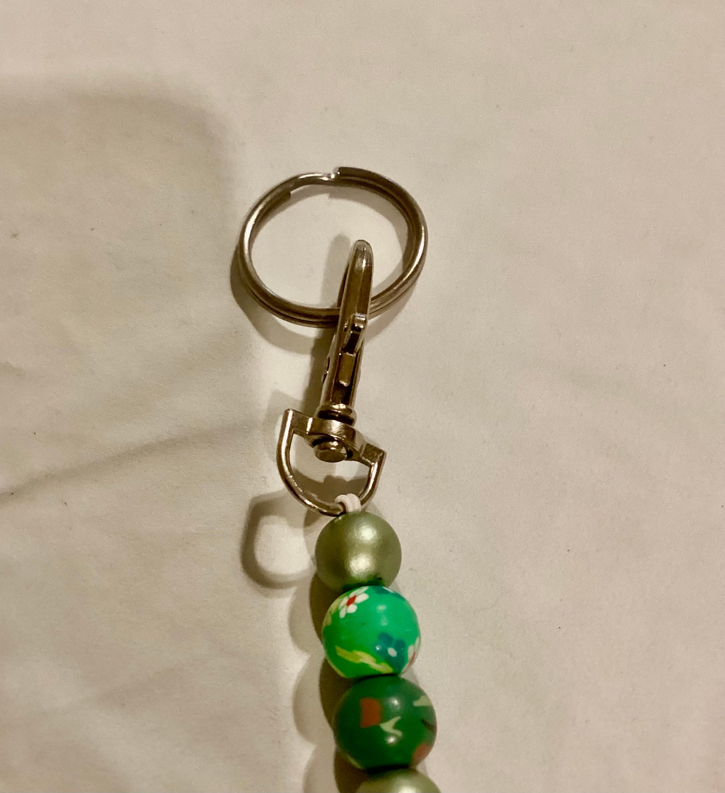 Handmade 1.5” Resin Green Weed Leaf Medallion & Beaded Stretchy Key Chain