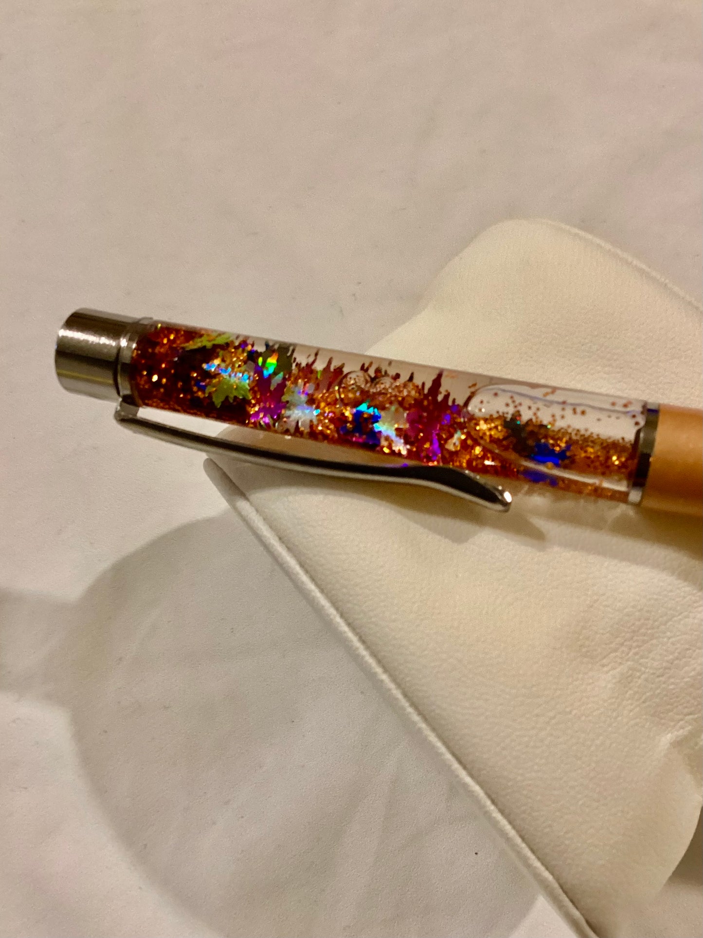 Handmade New & Unique Copper Glitter & Multicolored Metallic Weed Leaf Float Pen