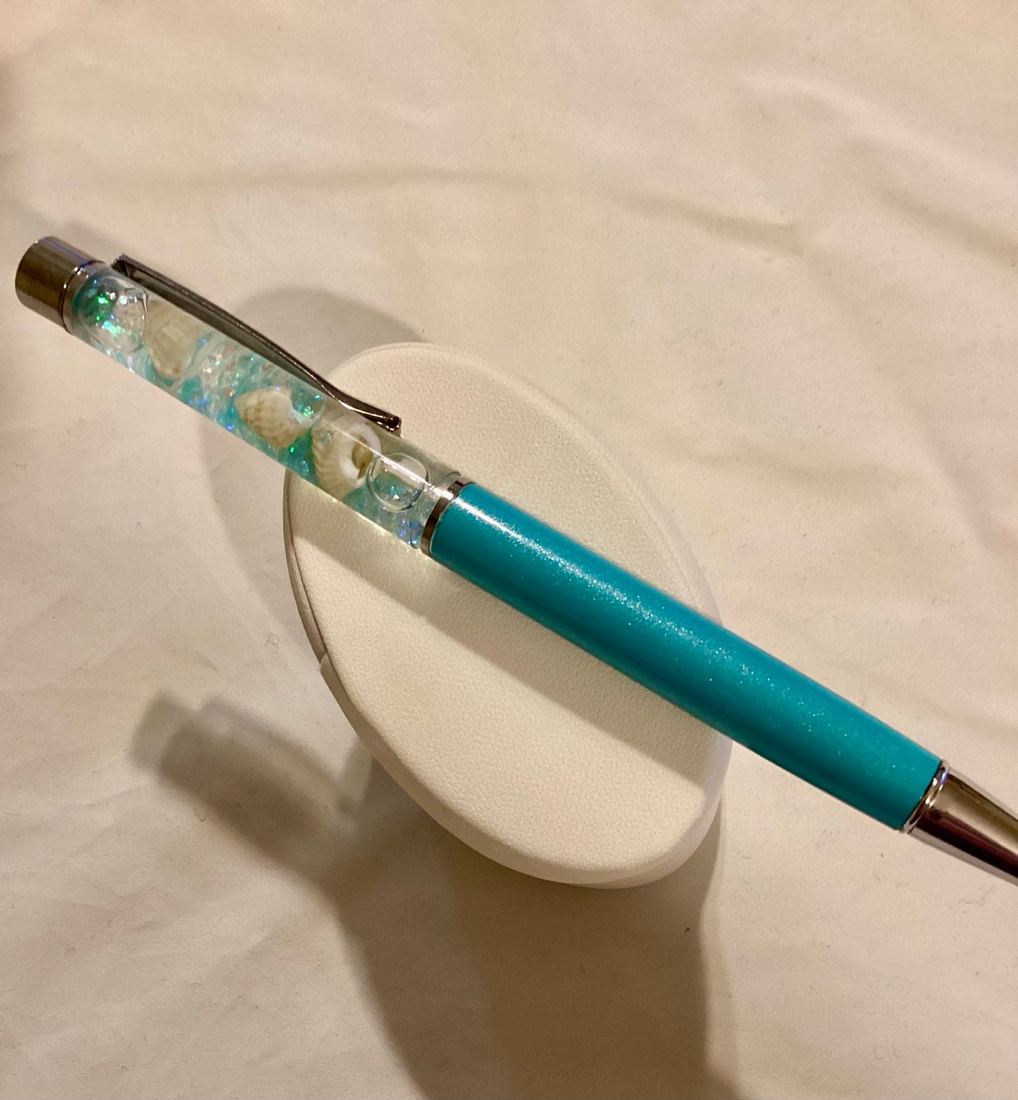 Handmade New Sea Shells w/light Turquoise Glitter Matches Turquoise Float Pen