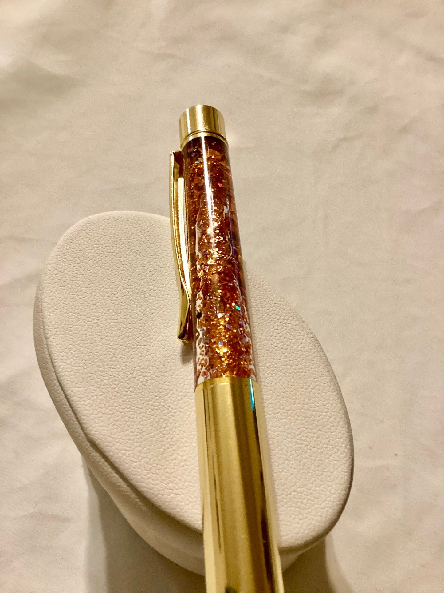 Handmade New Gorgeous Copper Glitter Float Pen w/dried Floating Floral