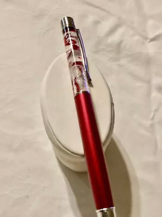 Handmade New Red Hearts White Roses & White Pearls Red Float Pen