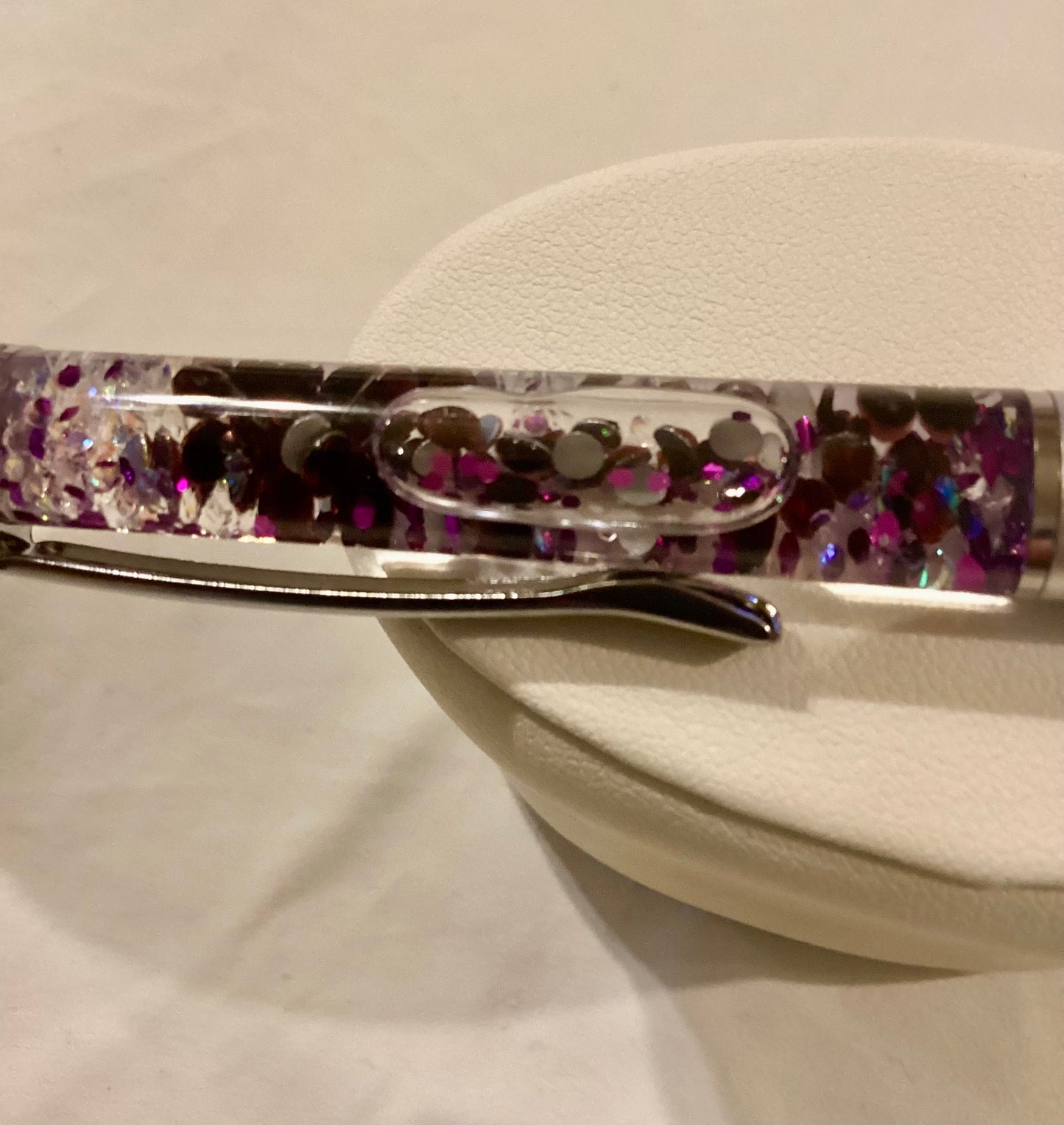 Handmade New Gorgeous Purple Dried Flowers w/ Silver Glitter Float Pen