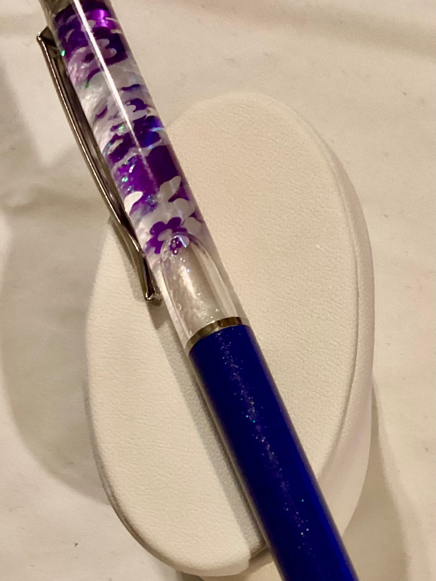 Handmade New Purple, Lavender, White Flowers & Butterflies Glitter  Float Pen