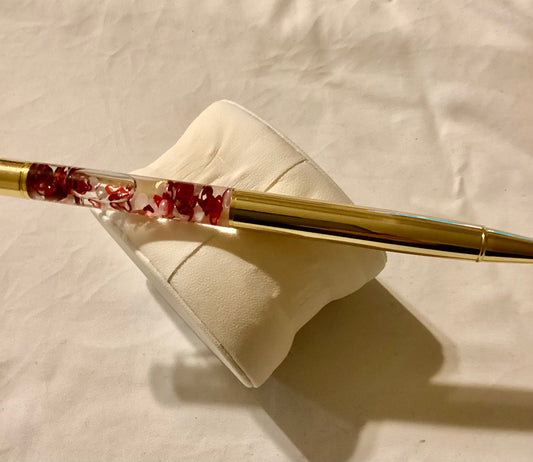 Handmade New Red Hearts & White Pearls Gold Float Pen