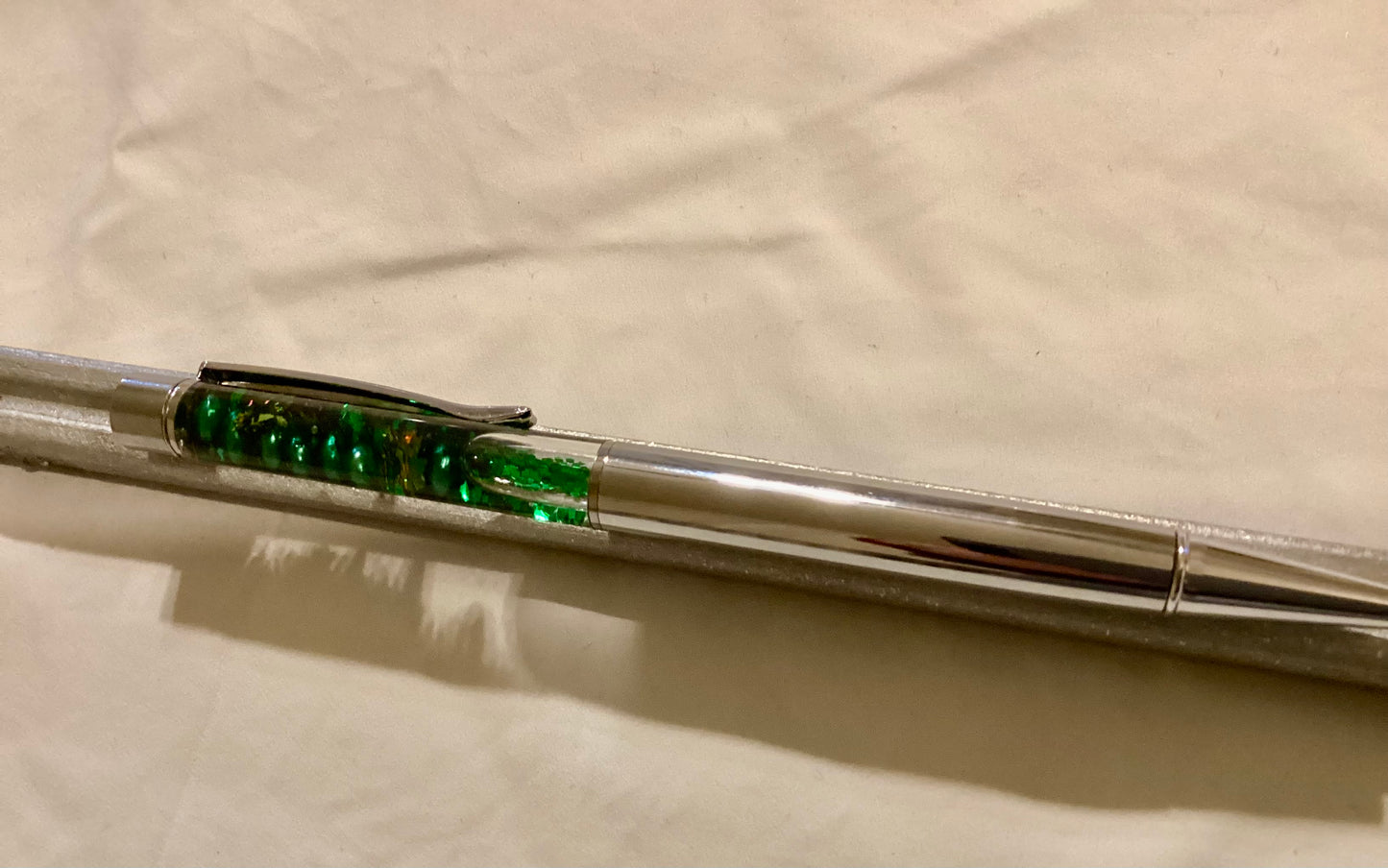 Handmade New & Unique Green Glitter & Metallic Gold Weed Leaf Float Pen