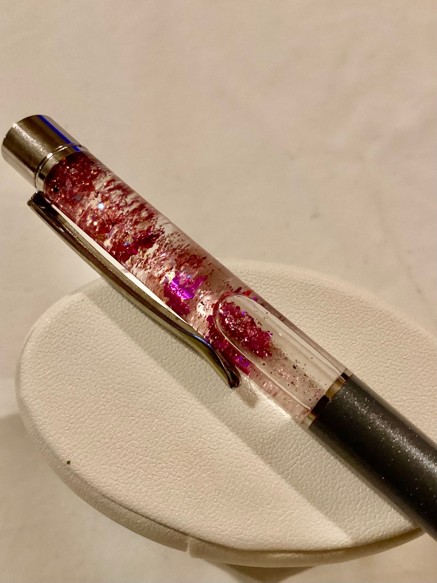 Handmade New Gray Float Pen w/floating Purple Weed Leaves & Glitter