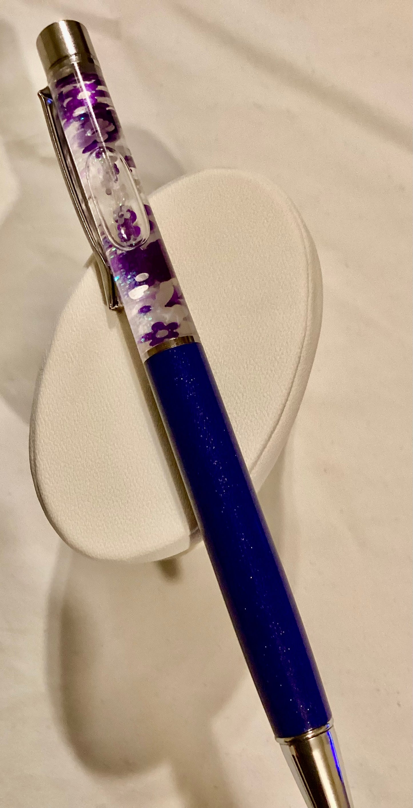 Handmade New Purple, Lavender, White Flowers & Butterflies Glitter  Float Pen