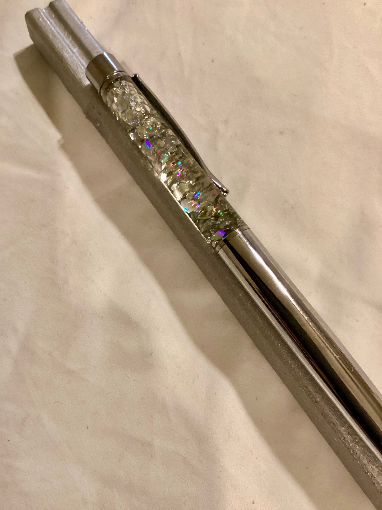 Handmade New Silver Rhinestones & Tiny Silver Pearls & Glitter Float Pen