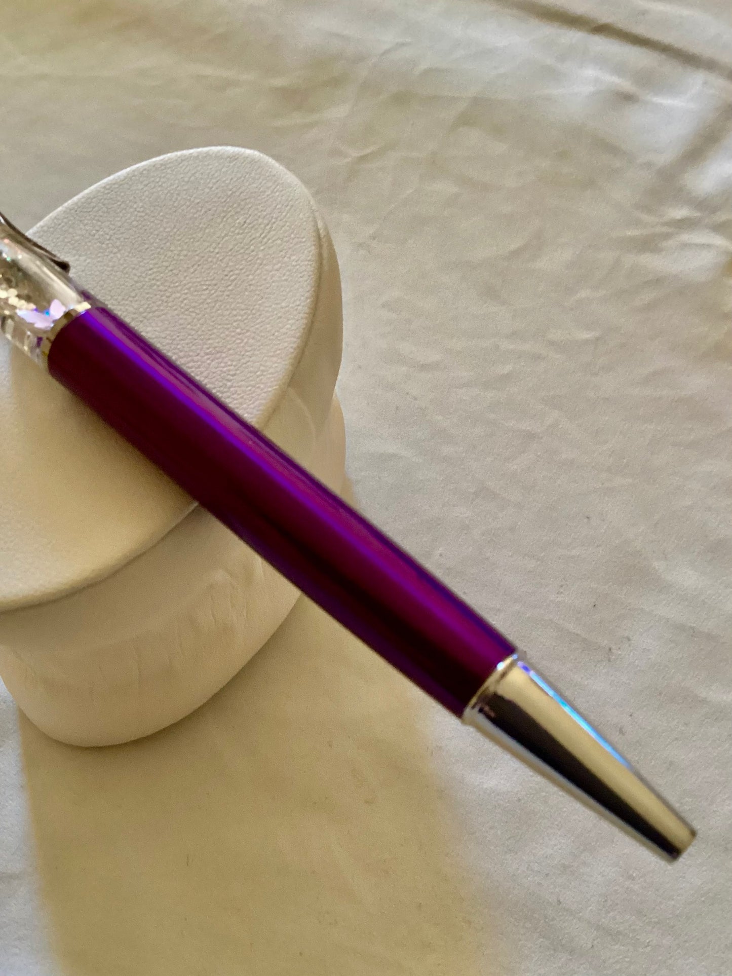 Handmade New Purple Hearts & Silver Glitter Purple Float Pen