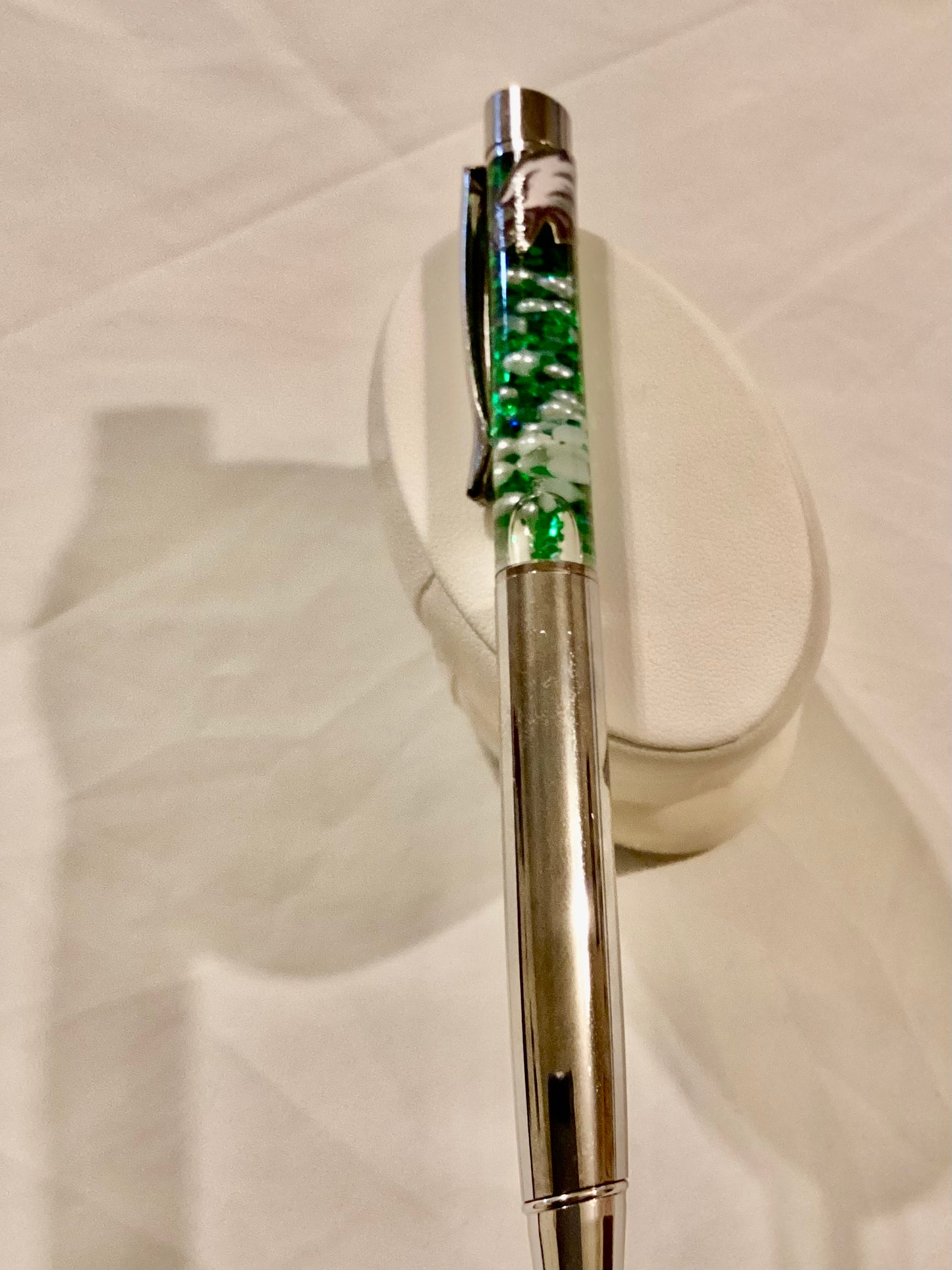 Handmade SUPERBOWL Inspired Green Glitter & White Pearls Float Pen Eagles Decal