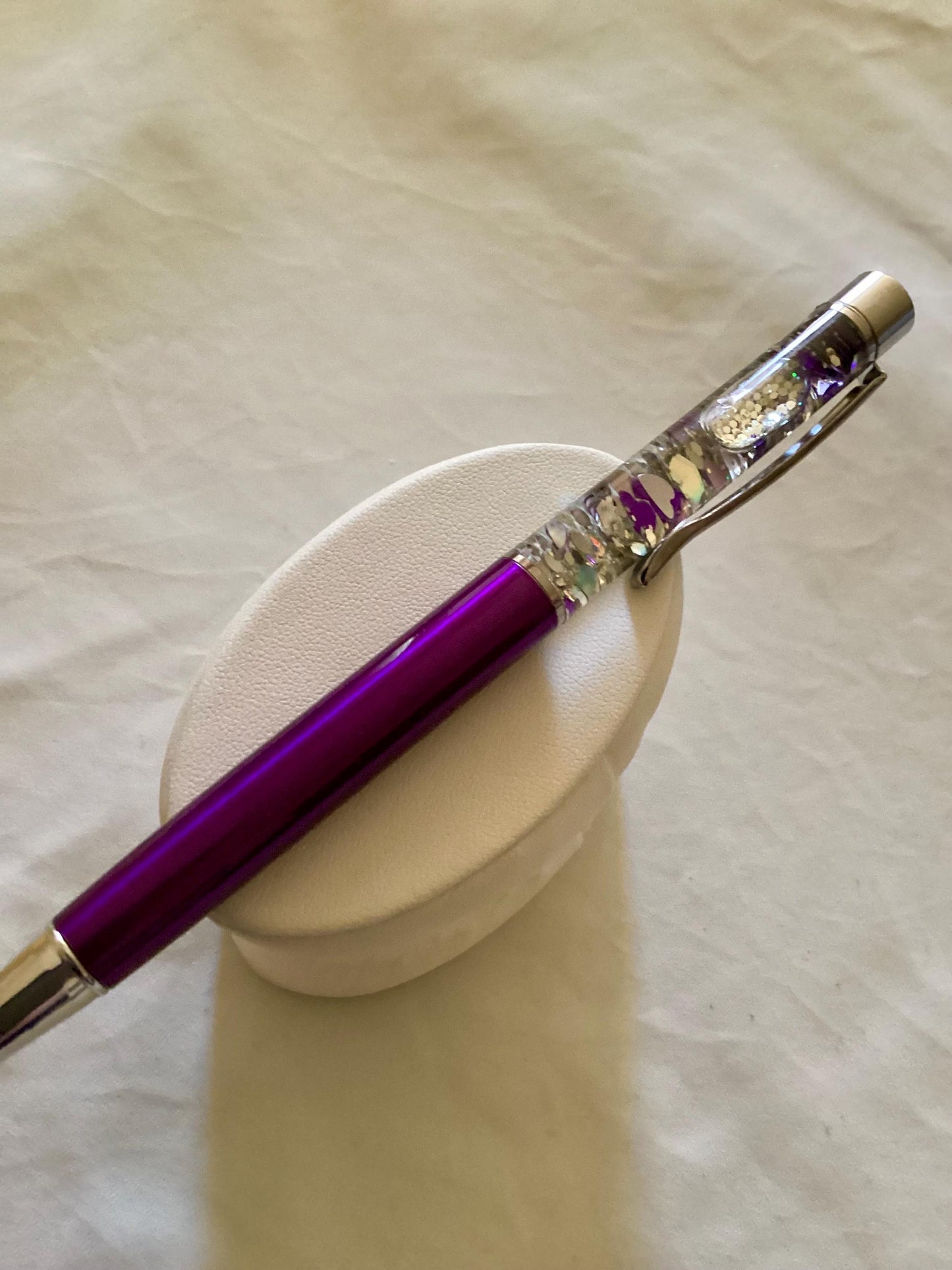 Handmade New Purple Hearts & Silver Glitter Purple Float Pen