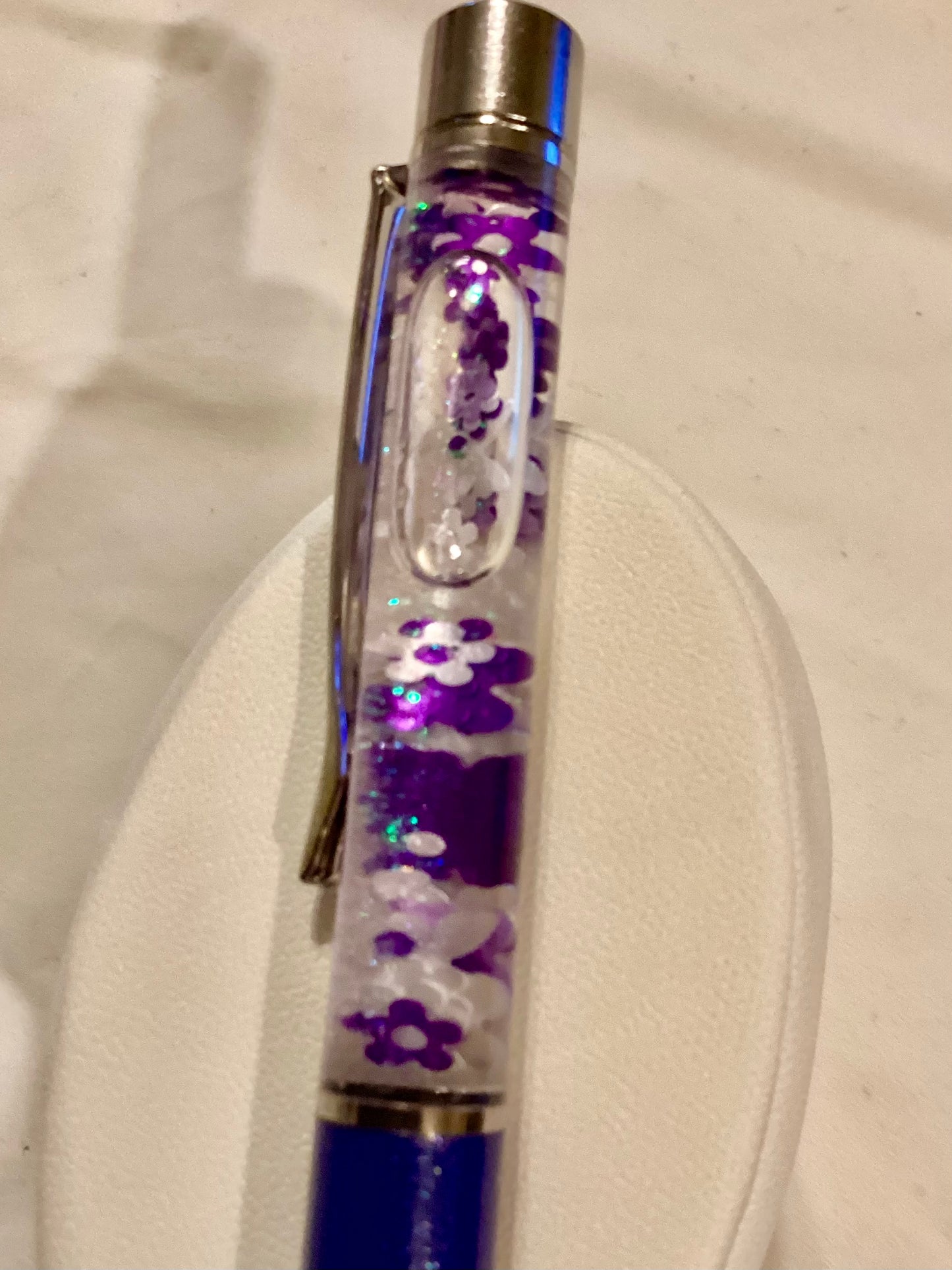 Handmade New Purple, Lavender, White Flowers & Butterflies Glitter  Float Pen