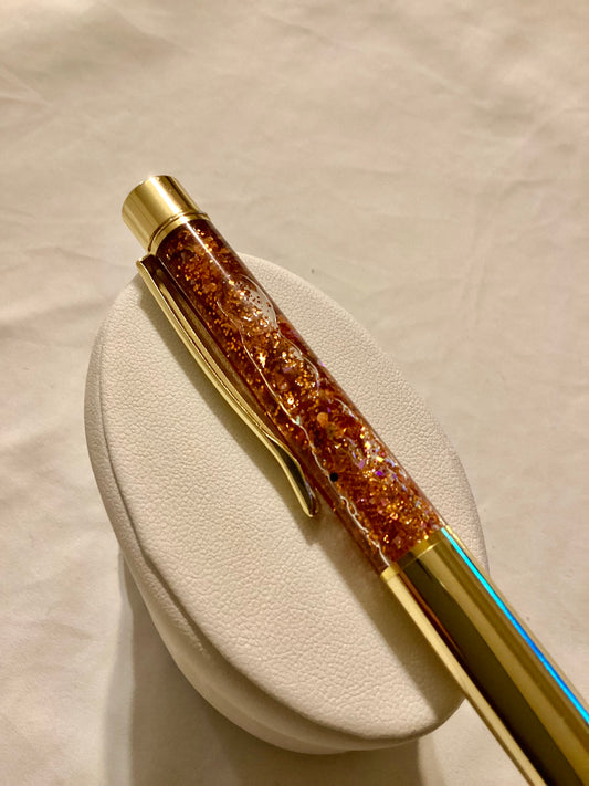 Handmade New Gorgeous Copper Glitter Float Pen w/dried Floating Floral