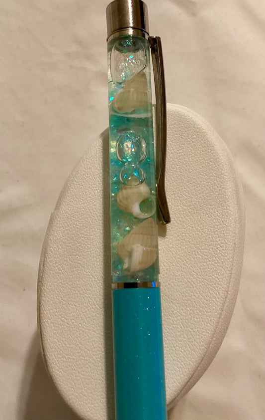 Handmade New Sea Shells w/light Turquoise Glitter Matches Turquoise Float Pen