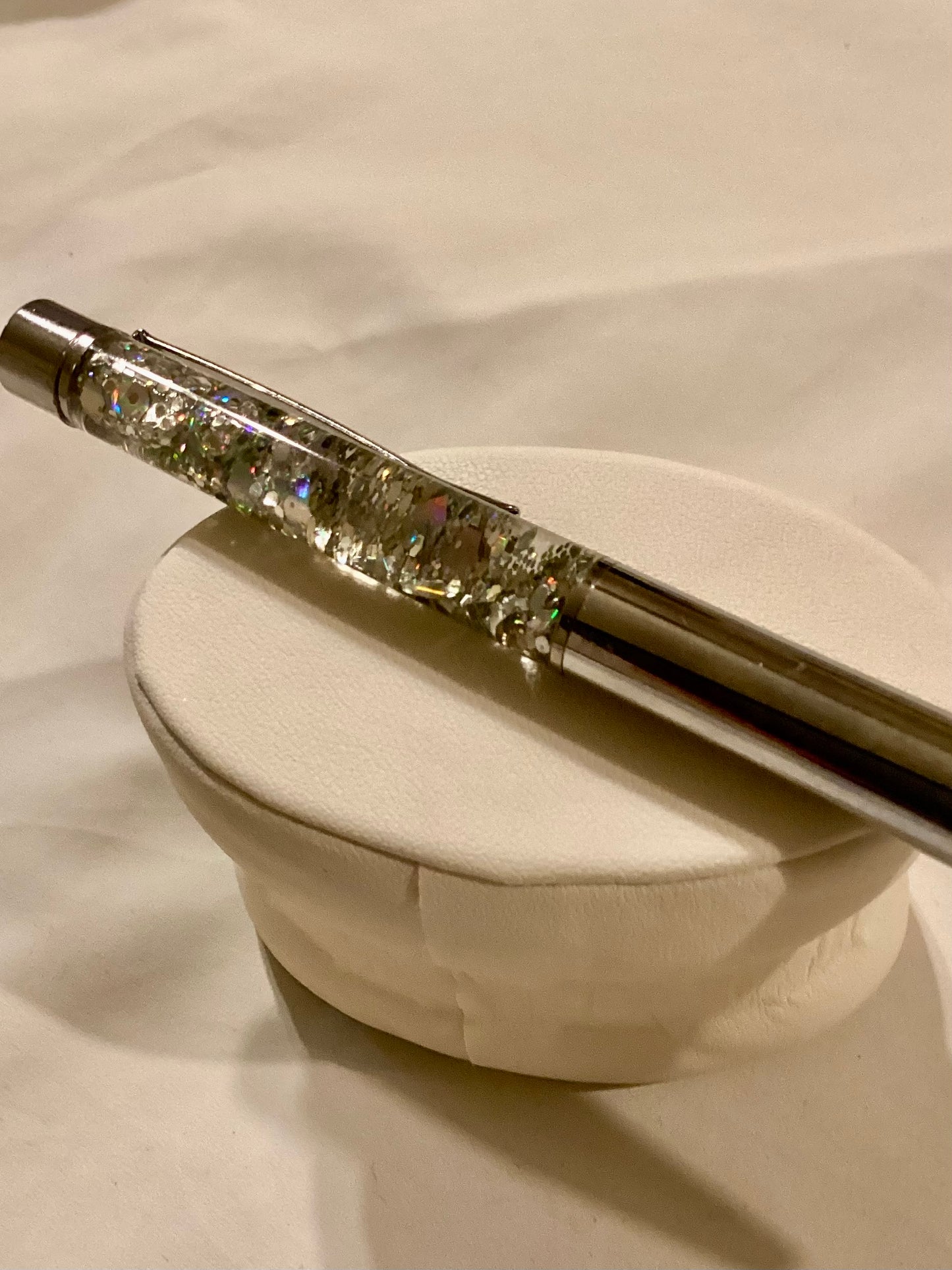 Handmade New Silver Rhinestones & Tiny Silver Pearls & Glitter Float Pen