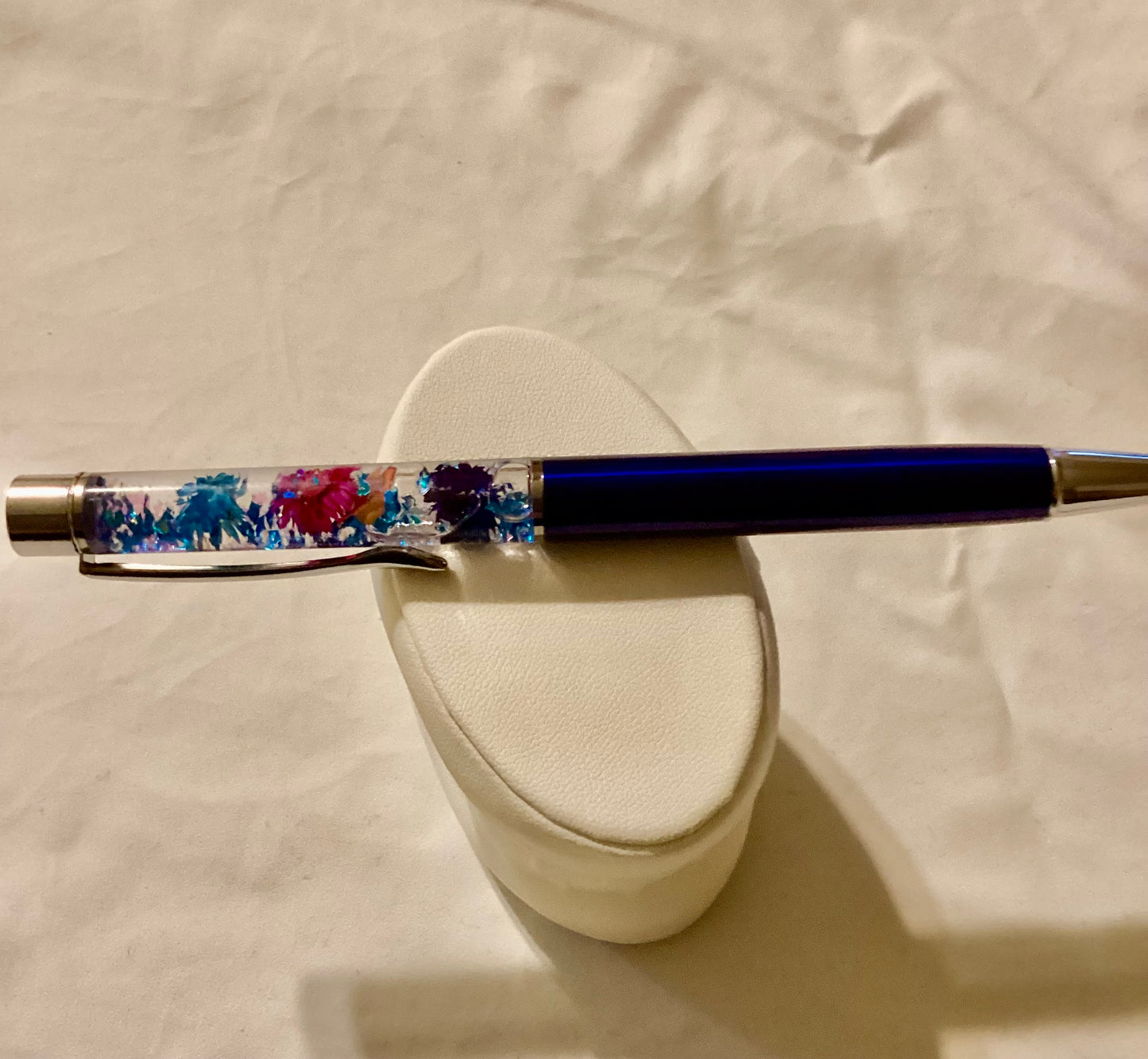 Handmade New Vibrant Multicolor Dried Flowers w/ Blue Glitter- BlueFloat Pen