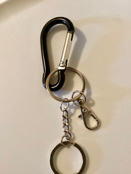 2.5” Black Aluminum Carabiner w/2 Key Rings & 1 Lobster Claw