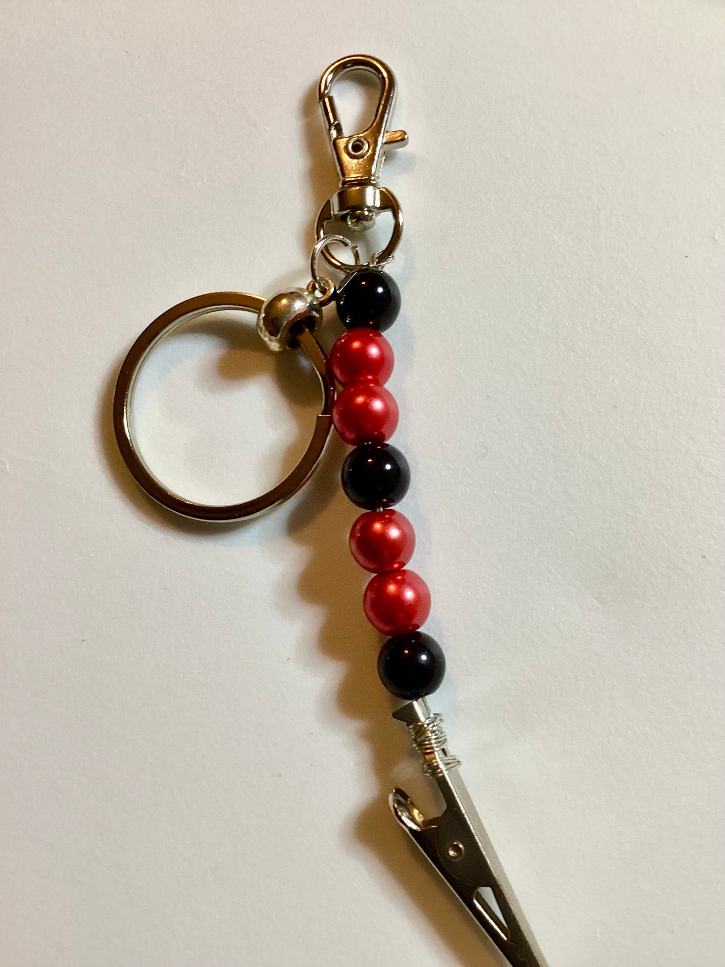 Handmade Smoking Clip Black & Red Beaded Keychain