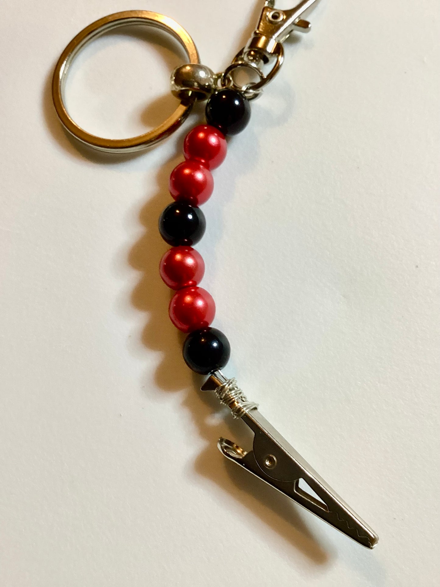 Handmade Smoking Clip Black & Red Beaded Keychain