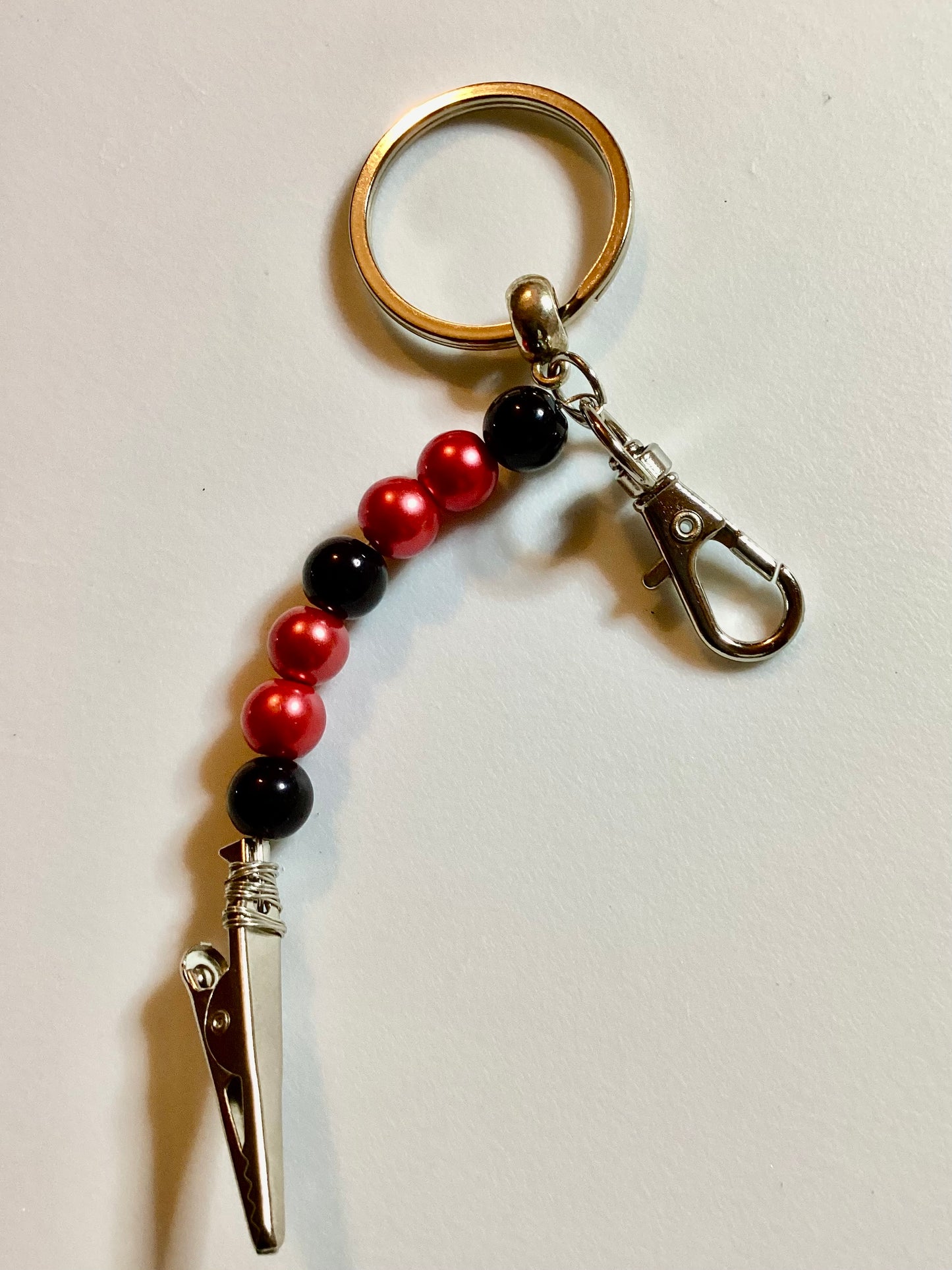 Handmade Smoking Clip Black & Red Beaded Keychain